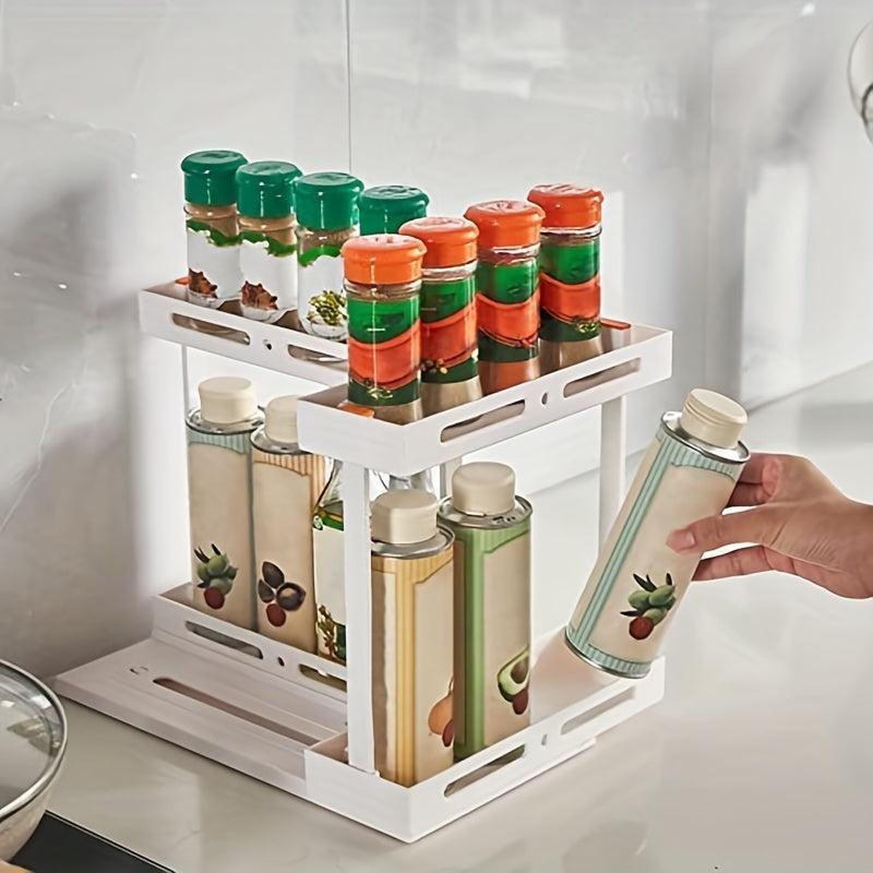 Rotating Spice Rack Sliding Storage Organizer for Kitchen Counters