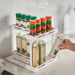 Rotating Spice Rack Sliding Storage Organizer for Kitchen Counters