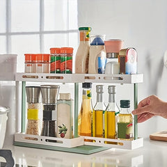 Rotating Spice Rack Sliding Storage Organizer for Kitchen Counters