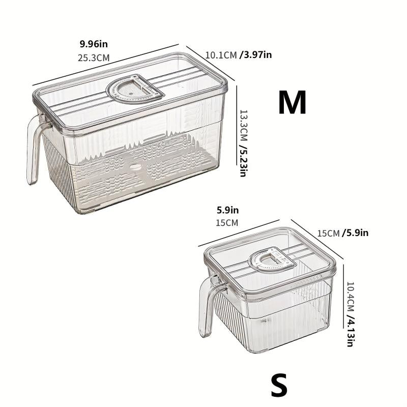 2pcs Plastic Refrigerator Storage Tray With Handle Stackable Transparent