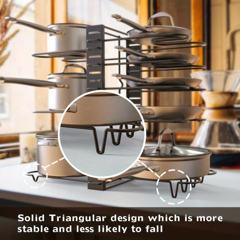 Adjustable 8 Tier Pot Rack Organizer with Lid Holders and Pan Rack