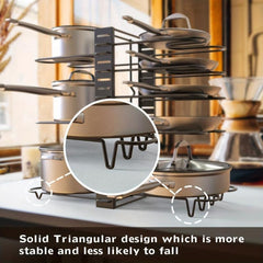 Adjustable 8 Tier Pot Rack Organizer with Lid Holders and Pan Rack