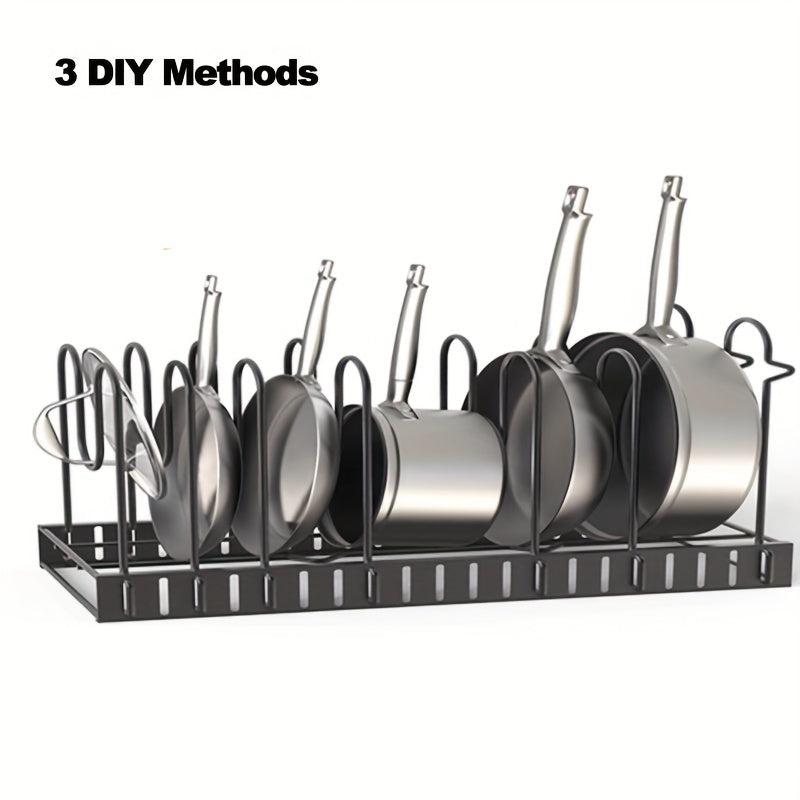 Adjustable 8 Tier Pot Rack Organizer with Lid Holders and Pan Rack