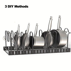 Adjustable 8 Tier Pot Rack Organizer with Lid Holders and Pan Rack