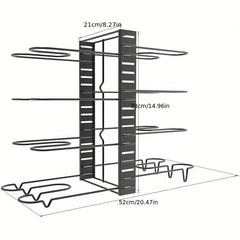 Adjustable 8 Tier Pot Rack Organizer with Lid Holders and Pan Rack