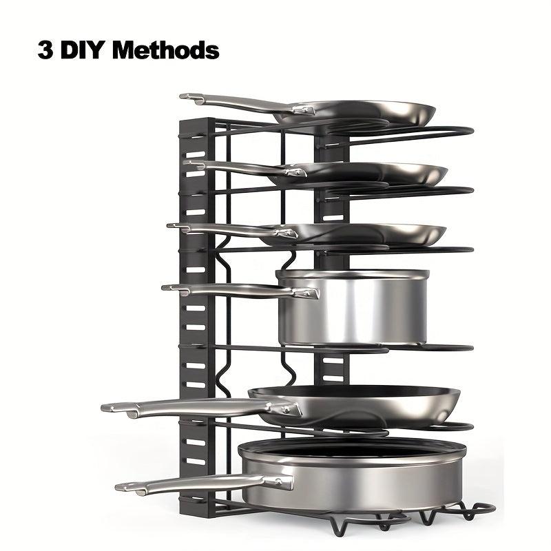 Adjustable 8 Tier Pot Rack Organizer with Lid Holders and Pan Rack