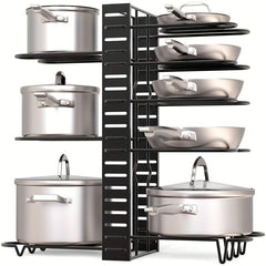 Adjustable 8 Tier Pot Rack Organizer with Lid Holders and Pan Rack