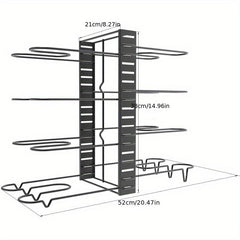 Adjustable 8 Tier Pot Rack Organizer with Lid Holders and Pan Rack