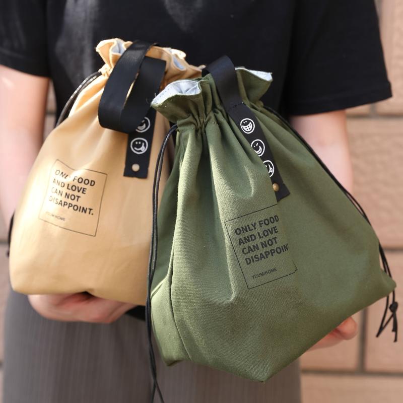 Insulated Bento Bag with Letter Webbing, Industrial Canvas, Portable Lunch Bag