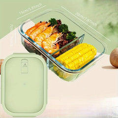 Glass Lunch Box Green Cover Divided Bento Box Leakproof Container