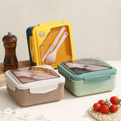 Portable Divided Lunch Box with Tableware Large Capacity Thermal Insulation