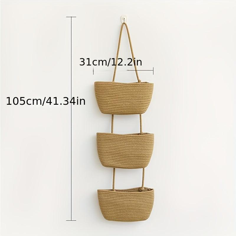3-Tier Wall Hanging Basket Storage Organizer for Home - Cotton Rope