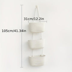 3-Tier Wall Hanging Basket Storage Organizer for Home - Cotton Rope