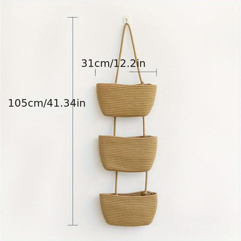 3-Tier Wall Hanging Basket Storage Organizer for Home - Cotton Rope