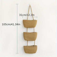 3-Tier Wall Hanging Basket Storage Organizer for Home - Cotton Rope