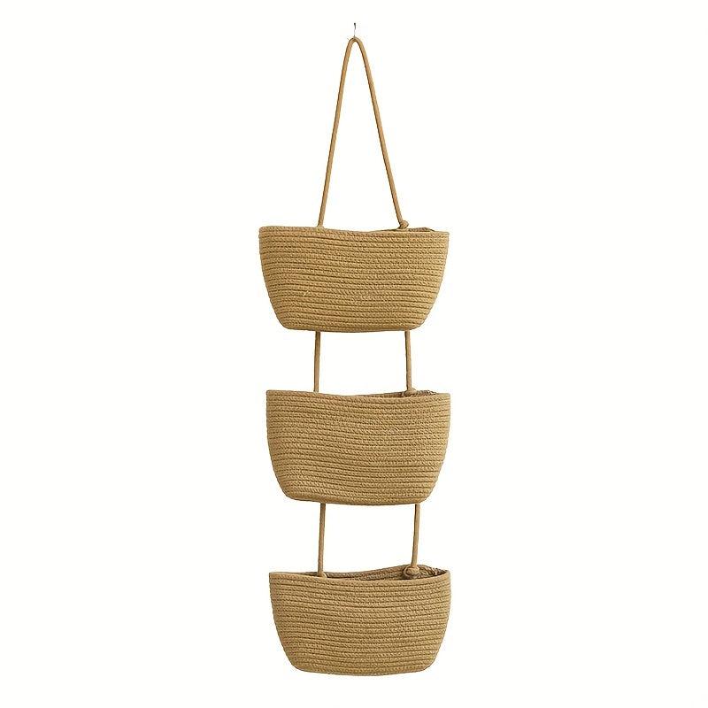 3-Tier Wall Hanging Basket Storage Organizer for Home - Cotton Rope