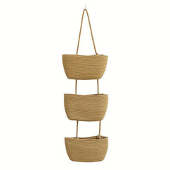 3-Tier Wall Hanging Basket Storage Organizer for Home - Cotton Rope