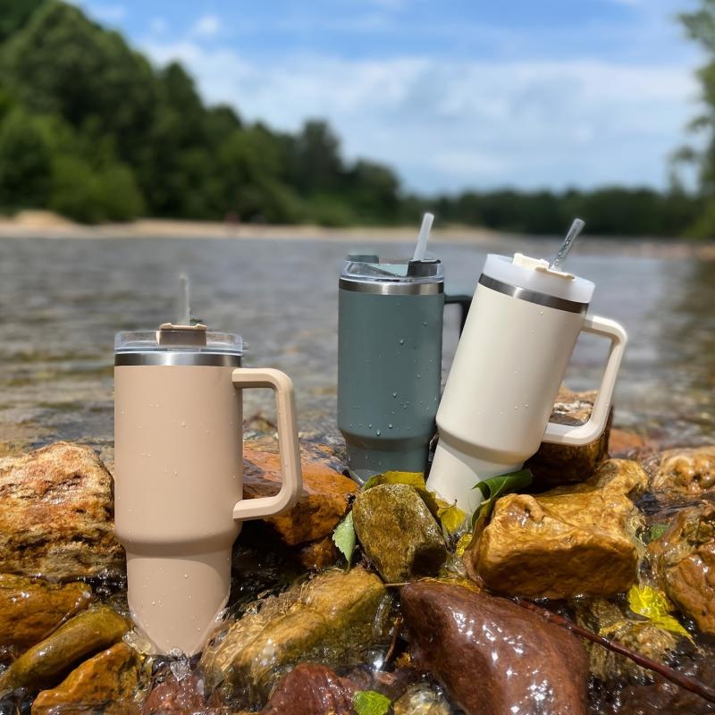 40oz Stainless Steel Tumbler with Handle and Straw Lid