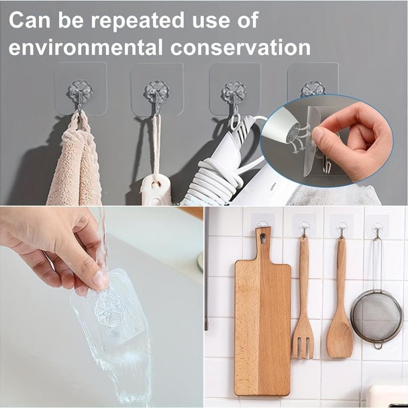 10pcs Transparent Heavy Duty Wall Hooks - Non-marking