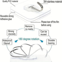 10pcs Transparent Heavy Duty Wall Hooks - Non-marking