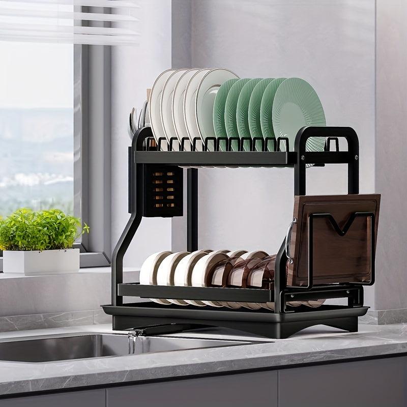 Foldable Kitchen Dish Storage & Draining Rack Large Capacity Tableware Shelf