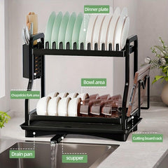 Foldable Kitchen Dish Storage & Draining Rack Large Capacity Tableware Shelf