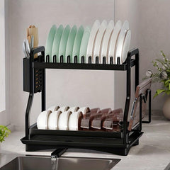 Foldable Kitchen Dish Storage & Draining Rack Large Capacity Tableware Shelf