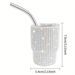 3oz Shining Stainless Steel Mug W/ Straw & Lid Studded Wine Glass Vacuum Cup