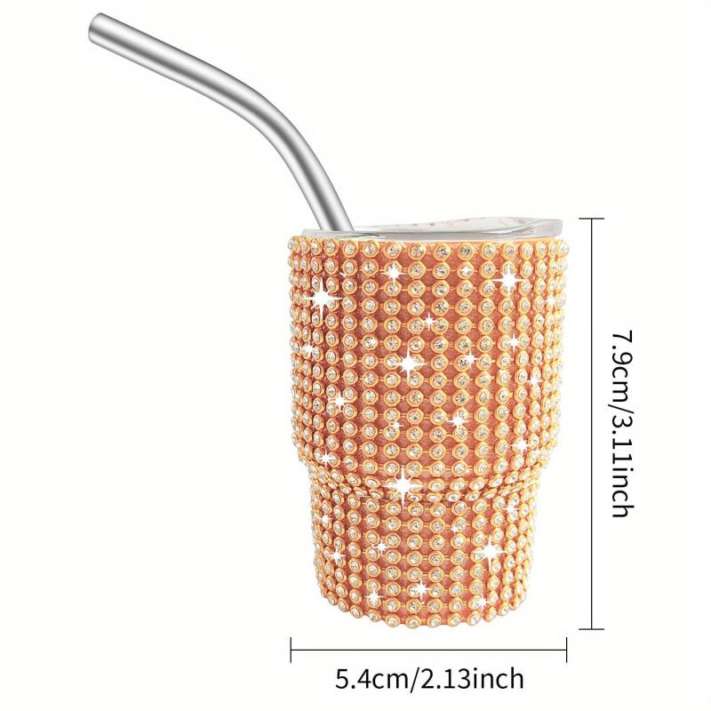 3oz Shining Stainless Steel Mug W/ Straw & Lid Studded Wine Glass Vacuum Cup