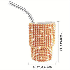 3oz Shining Stainless Steel Mug W/ Straw & Lid Studded Wine Glass Vacuum Cup