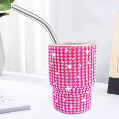 3oz Shining Stainless Steel Mug W/ Straw & Lid Studded Wine Glass Vacuum Cup