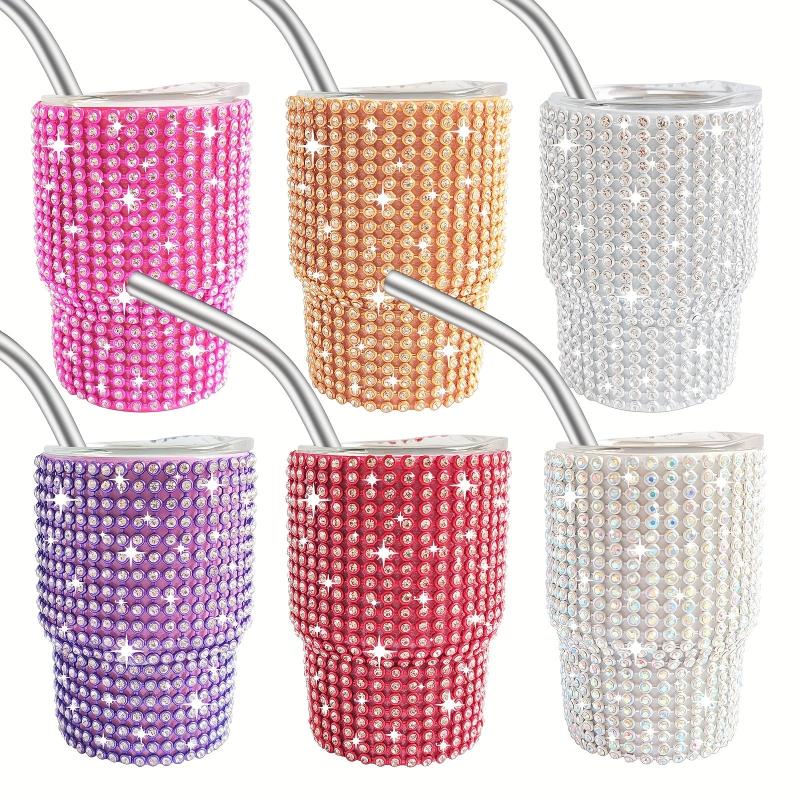 3oz Shining Stainless Steel Mug W/ Straw & Lid Studded Wine Glass Vacuum Cup