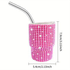 3oz Shining Stainless Steel Mug W/ Straw & Lid Studded Wine Glass Vacuum Cup