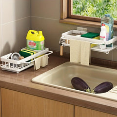 Adhesive Sponge Holder with Towel Rack for Kitchen Sink