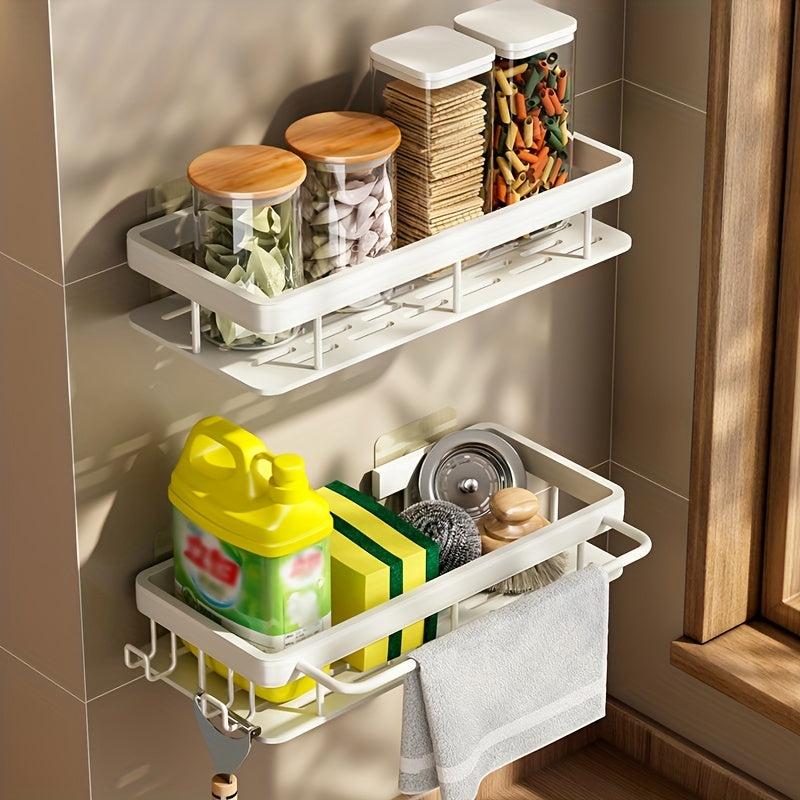 Adhesive Sponge Holder with Towel Rack for Kitchen Sink