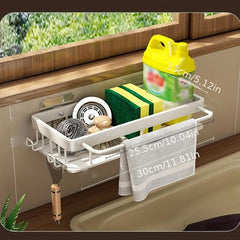 Adhesive Sponge Holder with Towel Rack for Kitchen Sink