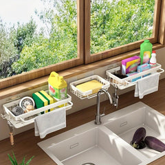 Adhesive Sponge Holder with Towel Rack for Kitchen Sink