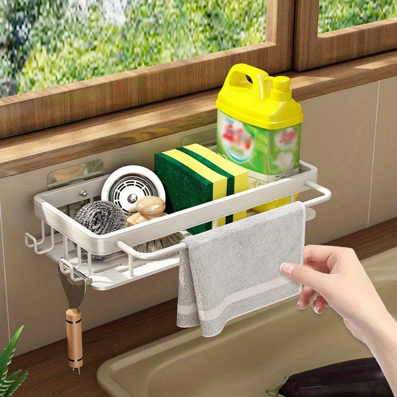 Adhesive Sponge Holder with Towel Rack for Kitchen Sink