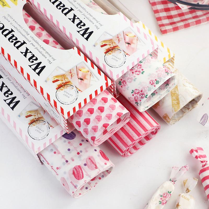50 Sheets Rose Pattern Disposable Food Wrapping Paper Waterproof & Greaseproof