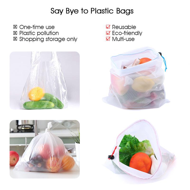 5pcs Reusable Drawstring Food Storage Bag Mesh Bags for Fruits and Vegetables