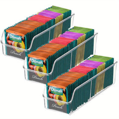 Plastic Condiment Organizer & Tea Bag Holder Storage Caddy Clear Bins