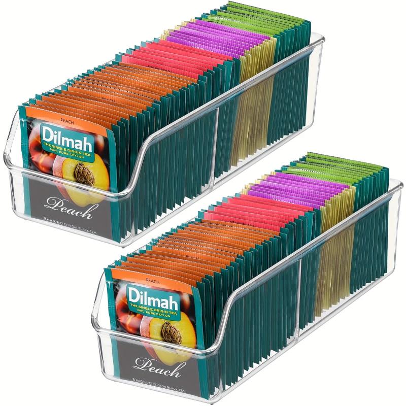 Plastic Condiment Organizer & Tea Bag Holder Storage Caddy Clear Bins