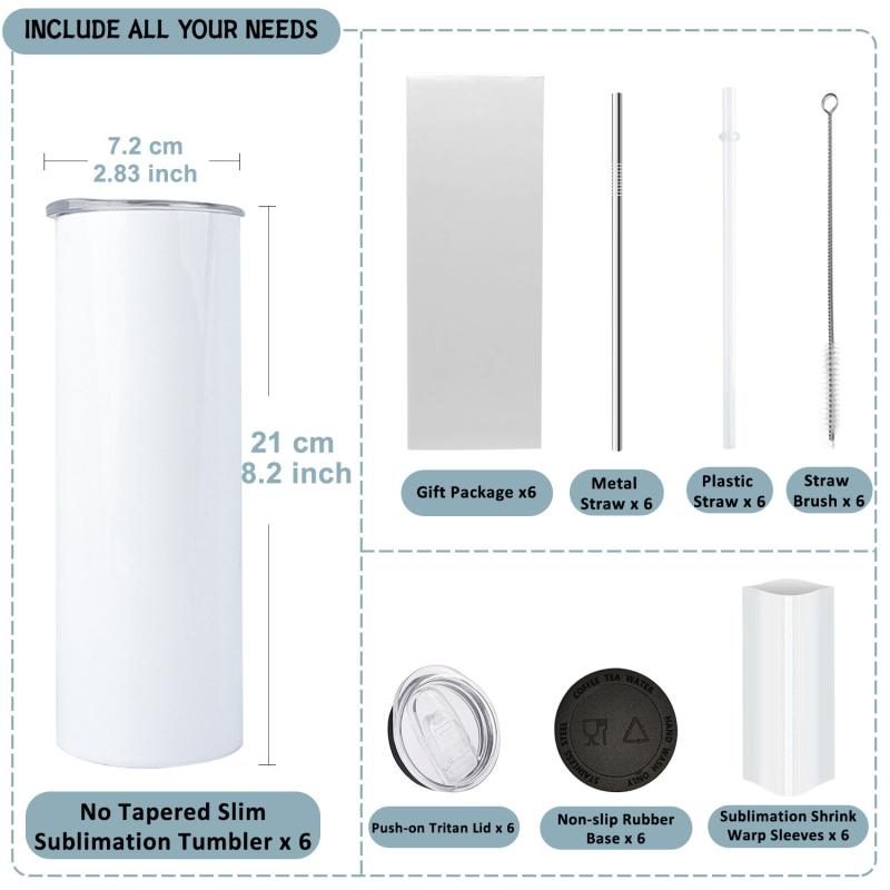 20oz Stainless Steel Insulated Sublimation Cups Blank w/ Lid & Straw