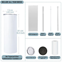 20oz Stainless Steel Insulated Sublimation Cups Blank w/ Lid & Straw