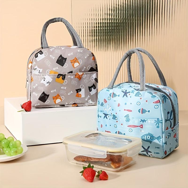 Fish Printed Insulated Lunch Box Bag for Teenagers and Workers