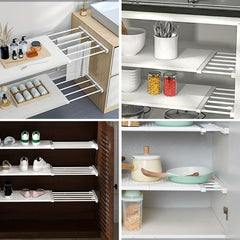 Adjustable Partition Shelf Under Sink Cabinet Wardrobe Expandable Storage Rack