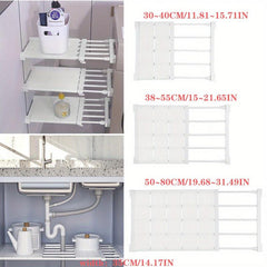 Adjustable Partition Shelf Under Sink Cabinet Wardrobe Expandable Storage Rack