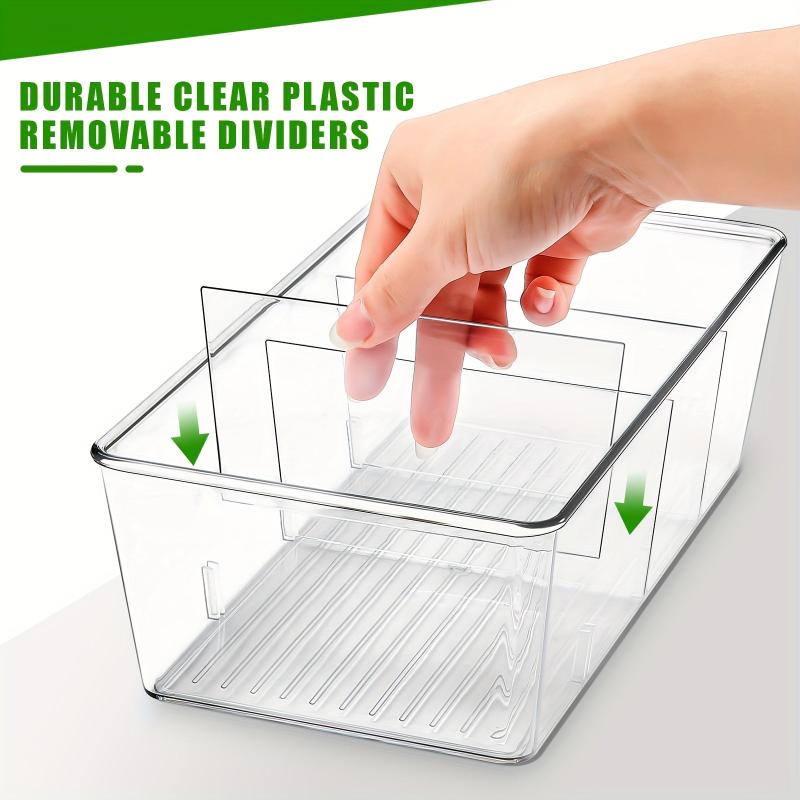4-Pack Clear Plastic Pantry Storage Bins with Dividers