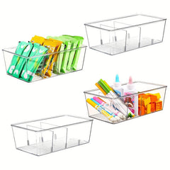 4-Pack Clear Plastic Pantry Storage Bins with Dividers