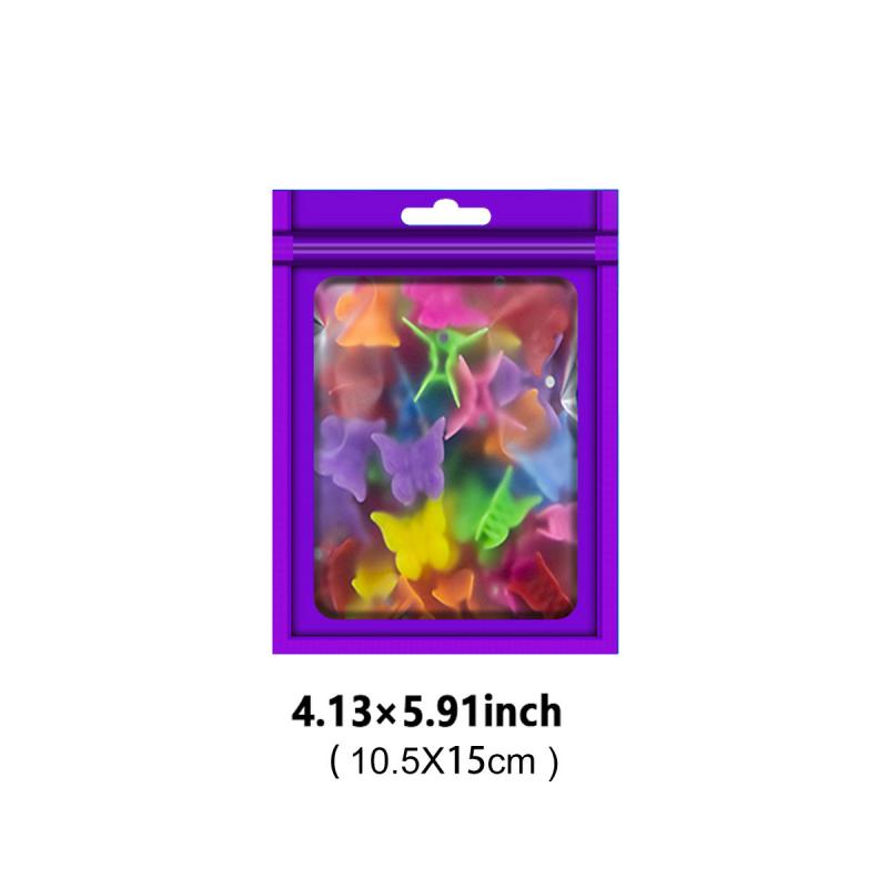 100pcs Matte Purple Resealable Mylar Bags with Window Ziplock for Various Items